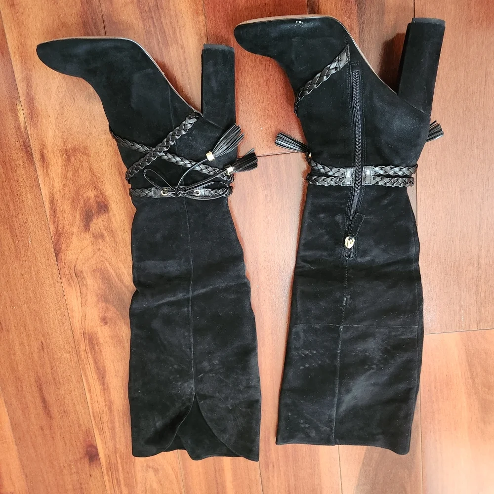 Louise et Cie Black Suede Leather Knee High Boots 9.5